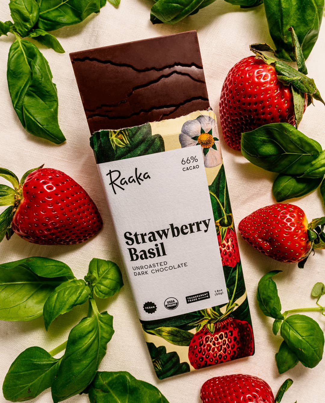 Raaka Chocolate - 66% Strawberry Basil Bar - Spring Limited Batch