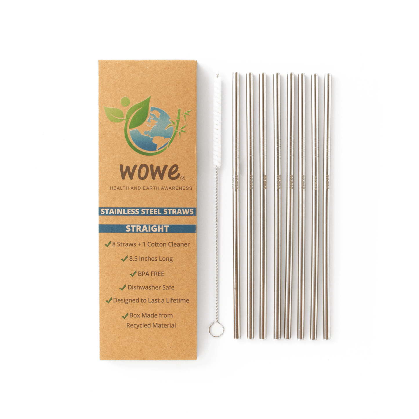 Straight Stainless Steel Straws - Pack of 8