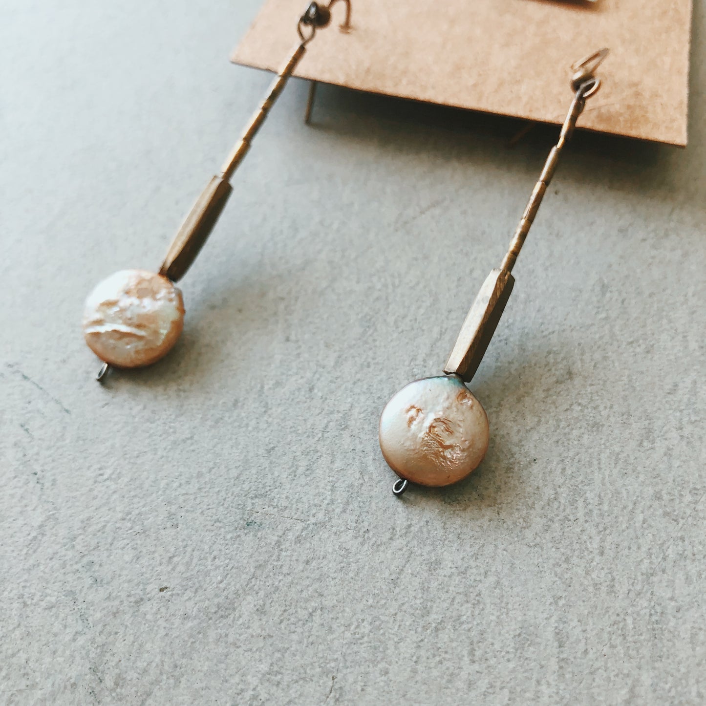 Earring ~ Freshwater Pearl and Brass
